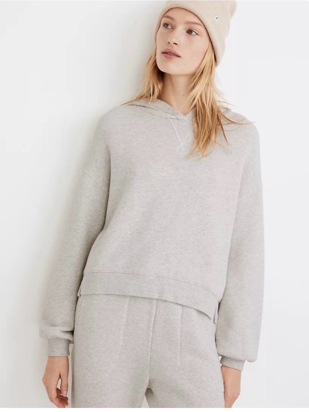 Madewell Airyterry Light Gray Women's Hooded Sweatshirt